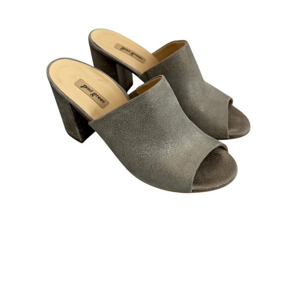 Paul Green Slide Block Heel Sandals Open Toe Textured Leather Size 4.5 EU/7 US - Picture 5 of 11